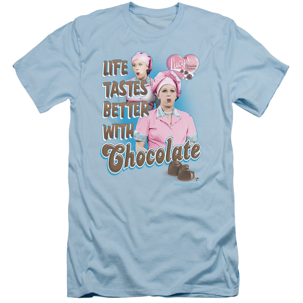 I Love Lucy - Better With Chocolate - Short Sleeve Adult 30/1 - Light Blue T-shirt