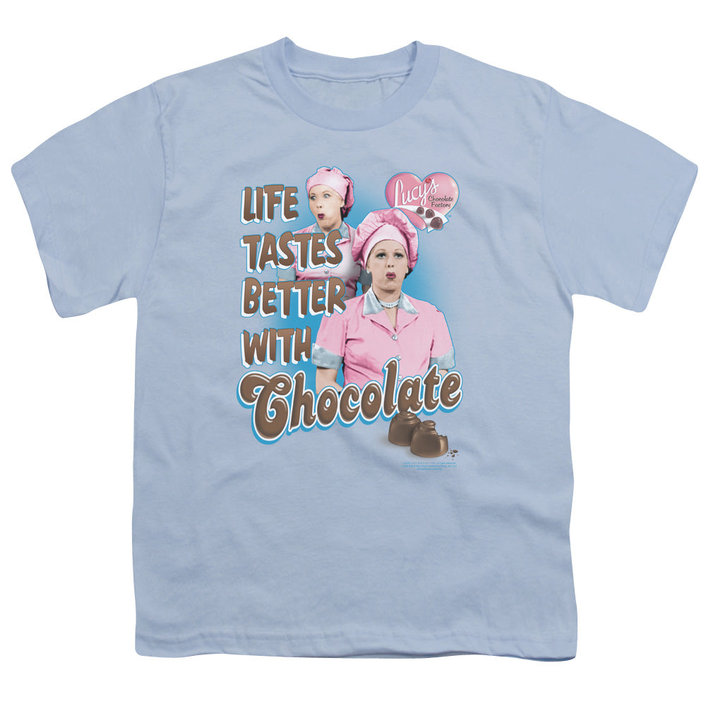I Love Lucy - Better With Chocolate - Short Sleeve Youth 18/1 - Light Blue T-shirt