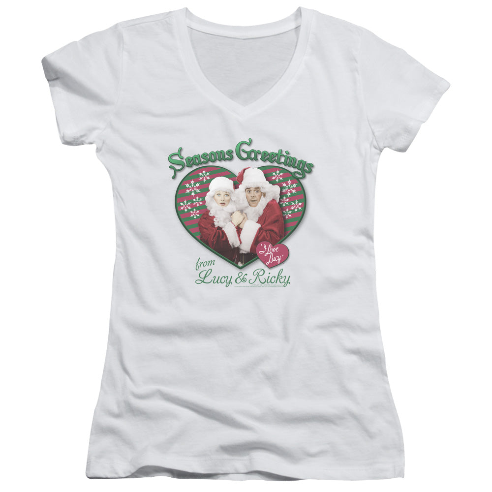 I Love Lucy - Seasons Greetings - Junior V-neck - White