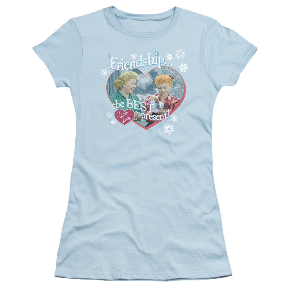 I Love Lucy - The Best Present - Short Sleeve Junior Sheer - Light Blue T-shirt