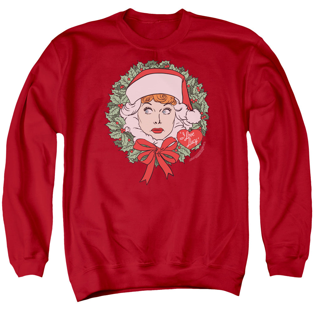 I Love Lucy - Wreath - Adult Crewneck Sweatshirt - Red