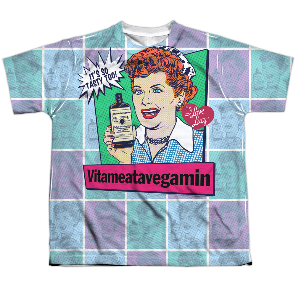 I Love Lucy - All Over Vita Comic - Short Sleeve Youth Poly Crew - White T-shirt