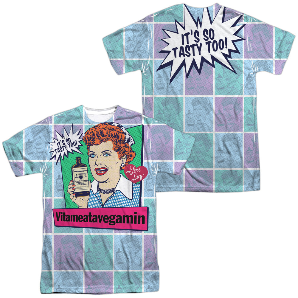 I Love Lucy - All Over Vita Comic (Front/back Print) - Short Sleeve Adult Poly Crew - White T-shirt