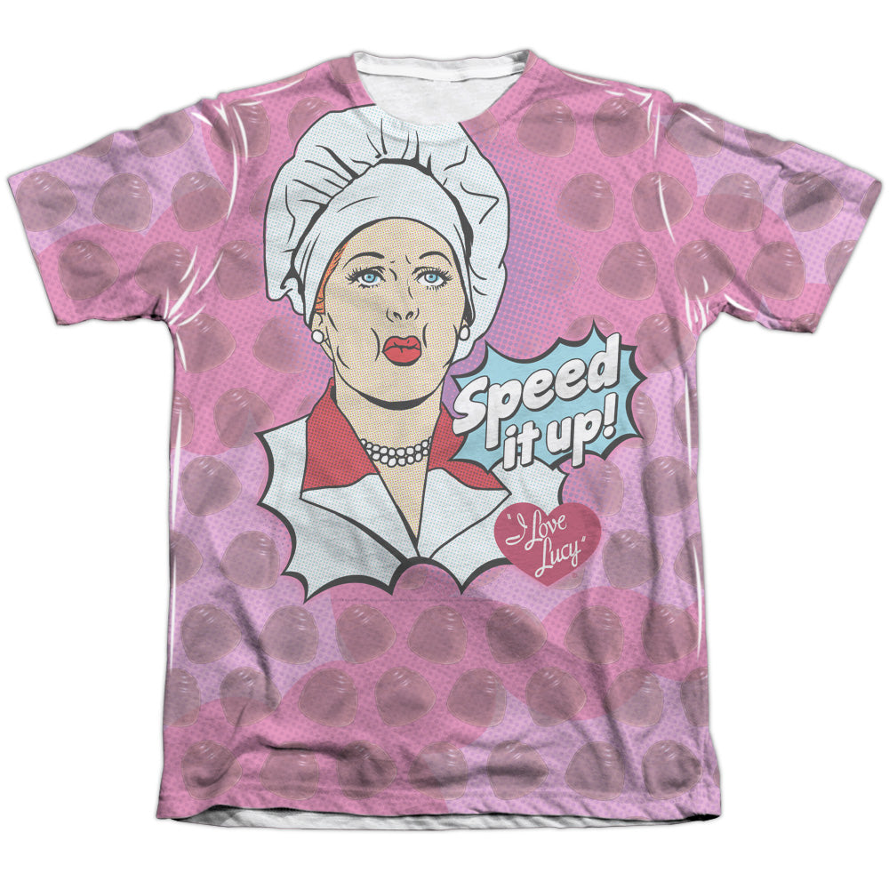 I Love Lucy - All Over Speed It Up - Adult Poly/cotton Short Sleeve Tee - White T-shirt
