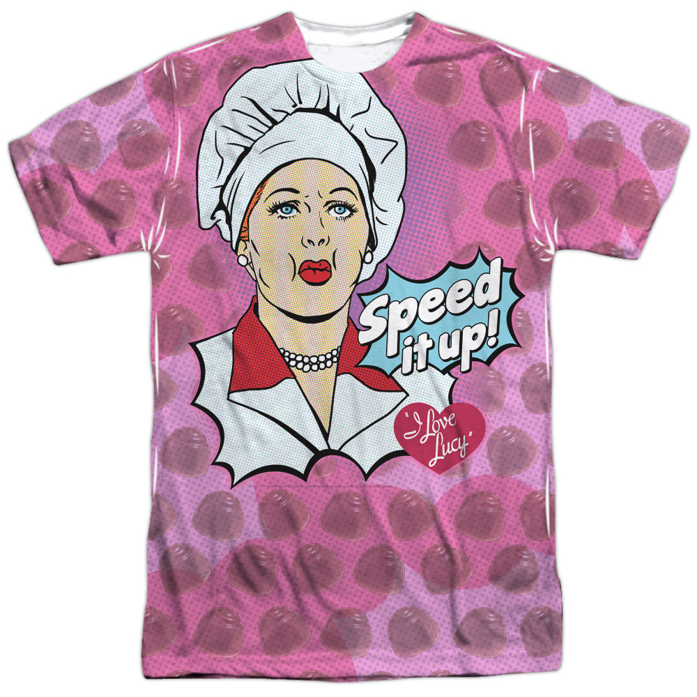 I Love Lucy - All Over Speed It Up - Short Sleeve Adult Poly Crew - White T-shirt
