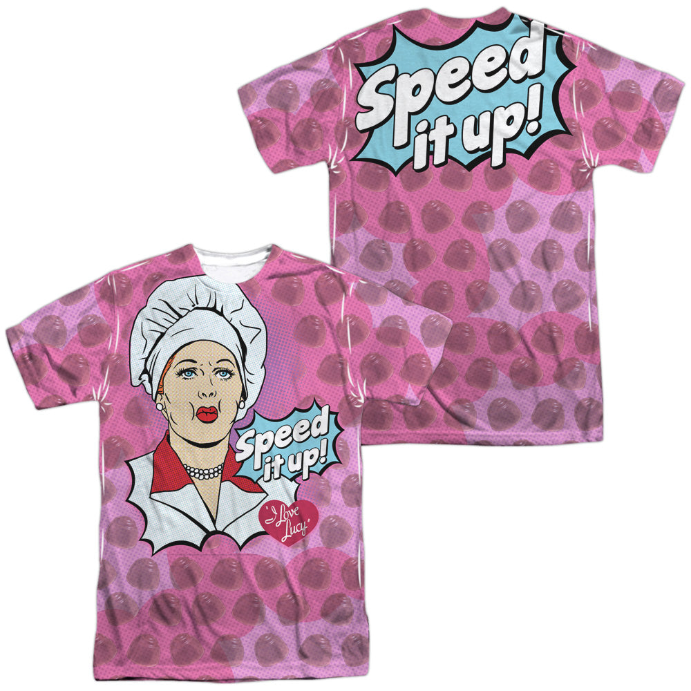 I Love Lucy - All Over Speed It Up (Front/back Print) - Short Sleeve Adult Poly Crew - White T-shirt