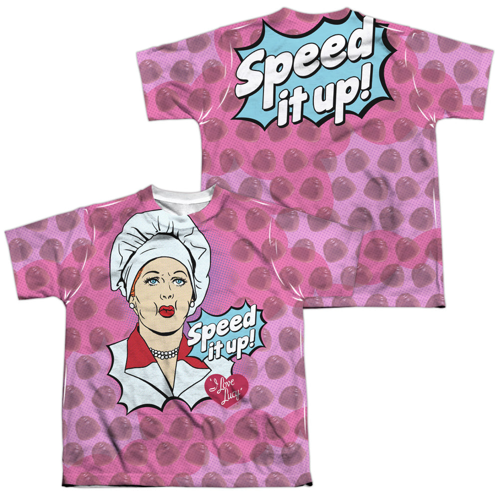 I Love Lucy - All Over Speed It Up (Front/back Print) - Short Sleeve Youth Poly Crew - White T-shirt