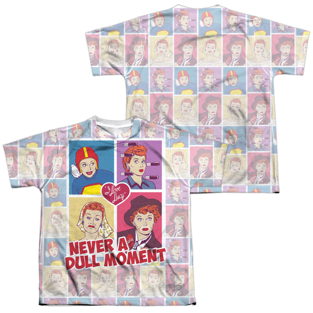 I Love Lucy - All Over Panels (Front/back Print) - Short Sleeve Youth Poly Crew - White T-shirt