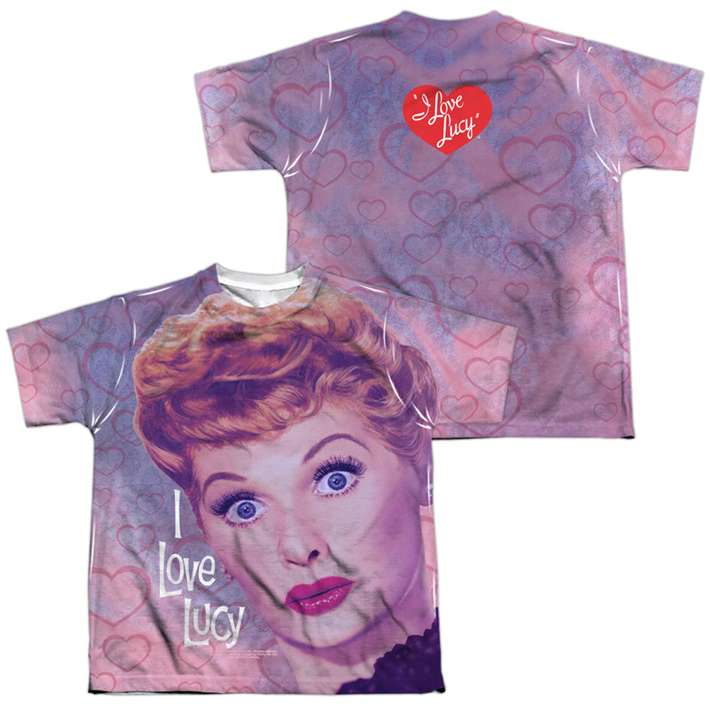 I Love Lucy - Funny Hearts (Front/back Print) - Short Sleeve Youth Poly Crew - White T-shirt