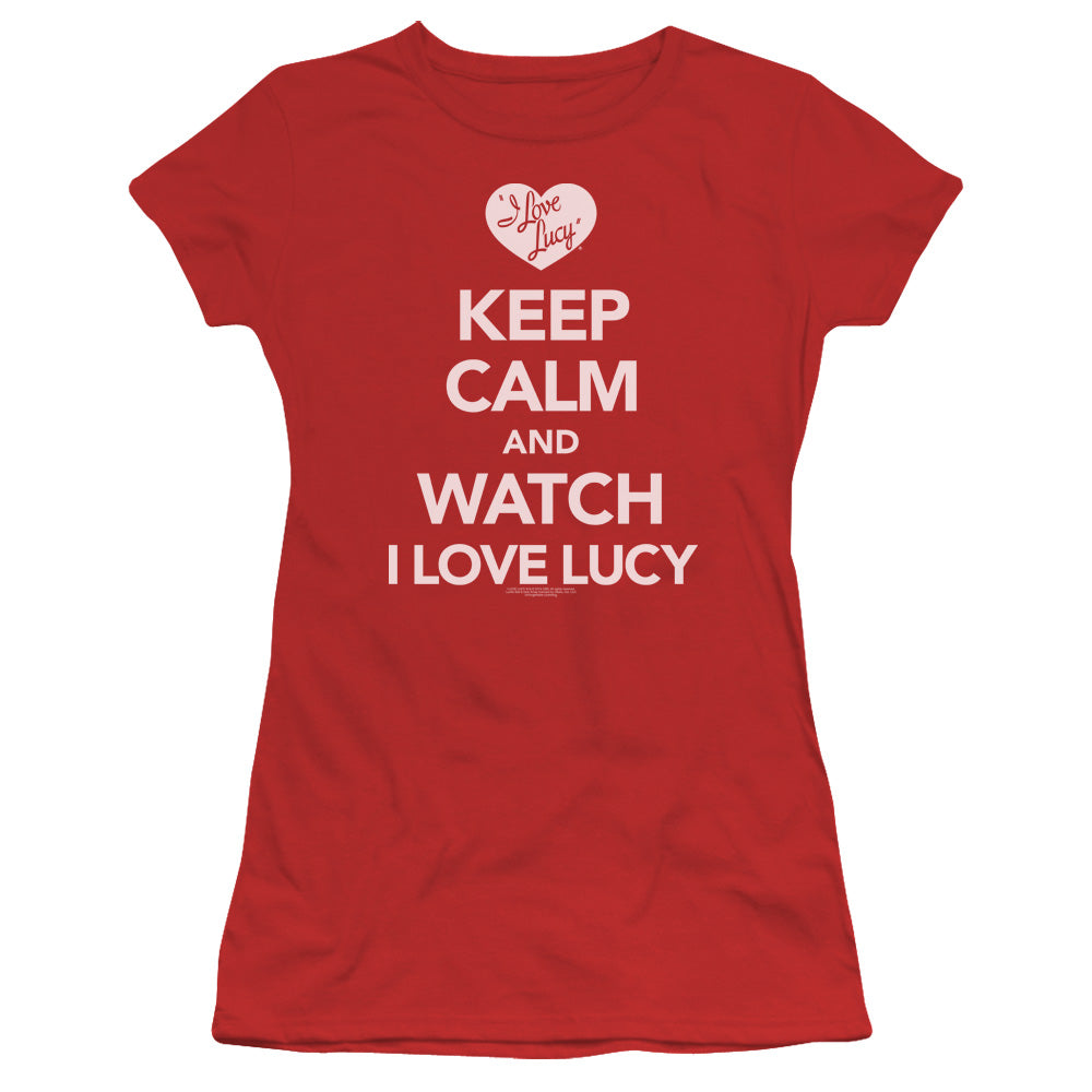 I Love Lucy - Keep Calm And Watch - Short Sleeve Junior Sheer - Red T-shirt