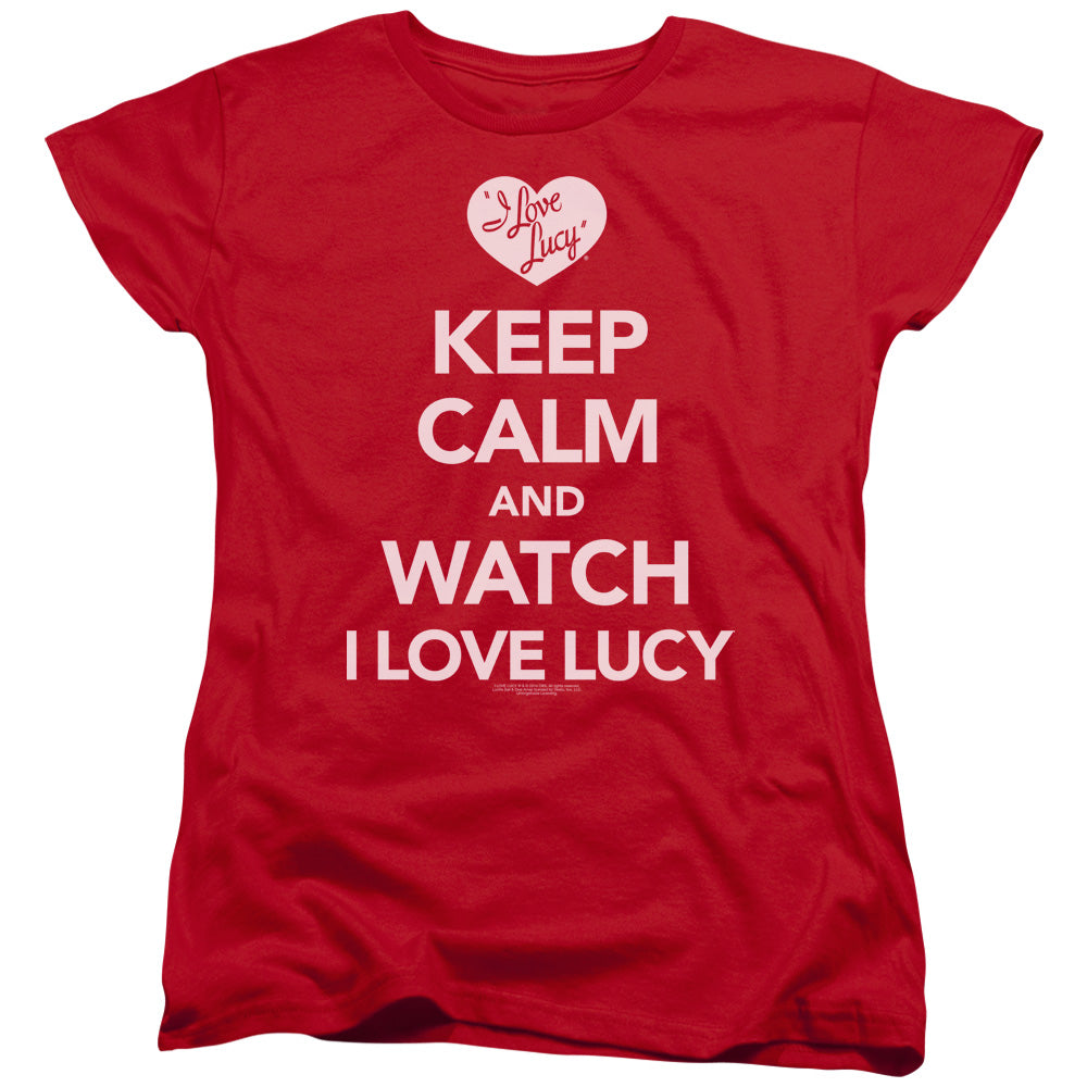 I Love Lucy - Keep Calm And Watch - Short Sleeve Womens Tee - Red T-shirt
