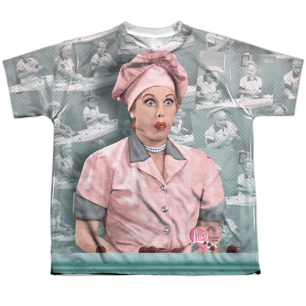 I Love Lucy - Chocolate Belt - Short Sleeve Youth Poly Crew - White T-shirt