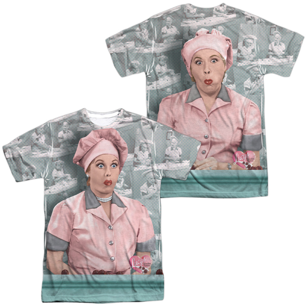 I Love Lucy - Chocolate Belt (Front/back Print) - Short Sleeve Adult Poly Crew - White T-shirt