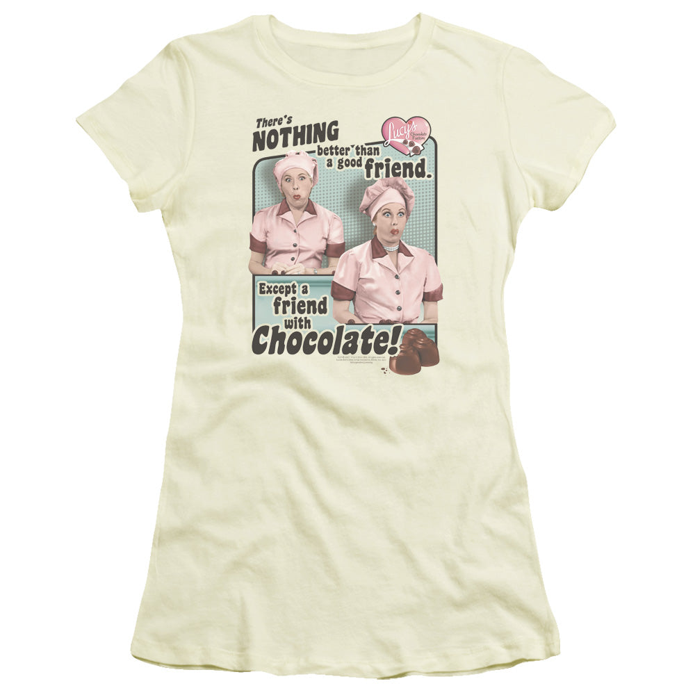 I Love Lucy - Friends And Chocolate - Short Sleeve Junior Sheer - Cream T-shirt