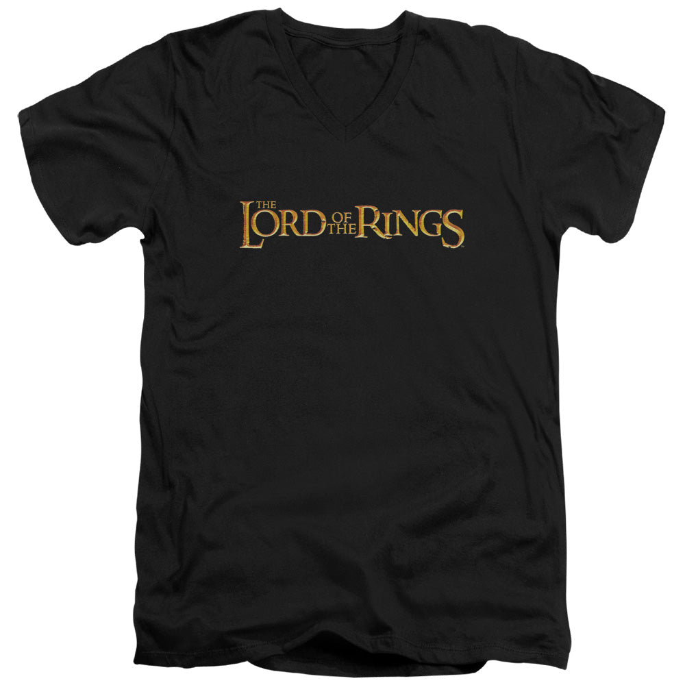 Lor - Lotr Logo - Short Sleeve Adult V-neck - Black T-shirt