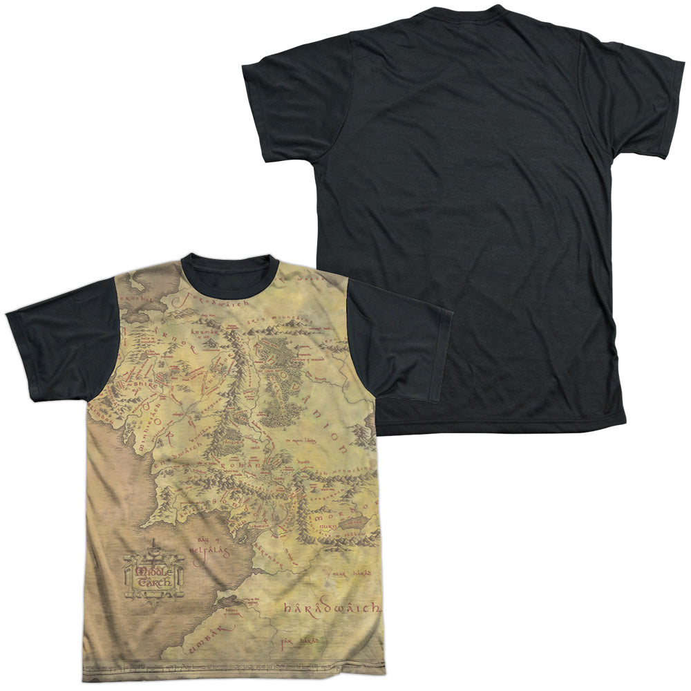 Lor - Middle Earth Map - Short Sleeve Adult White Front Black Back - White T-shirt