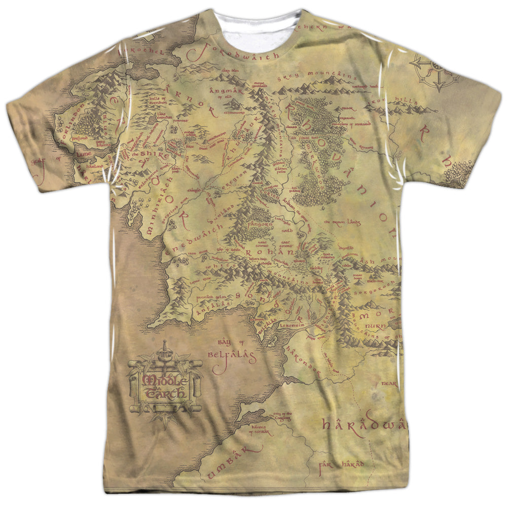 Lor - Middle Earth Map - Short Sleeve Adult Poly Crew - White T-shirt