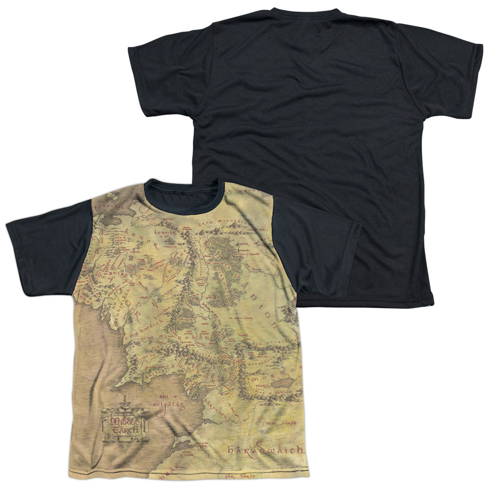 Lor - Middle Earth Map - Short Sleeve Youth White Front Black Back - White T-shirt