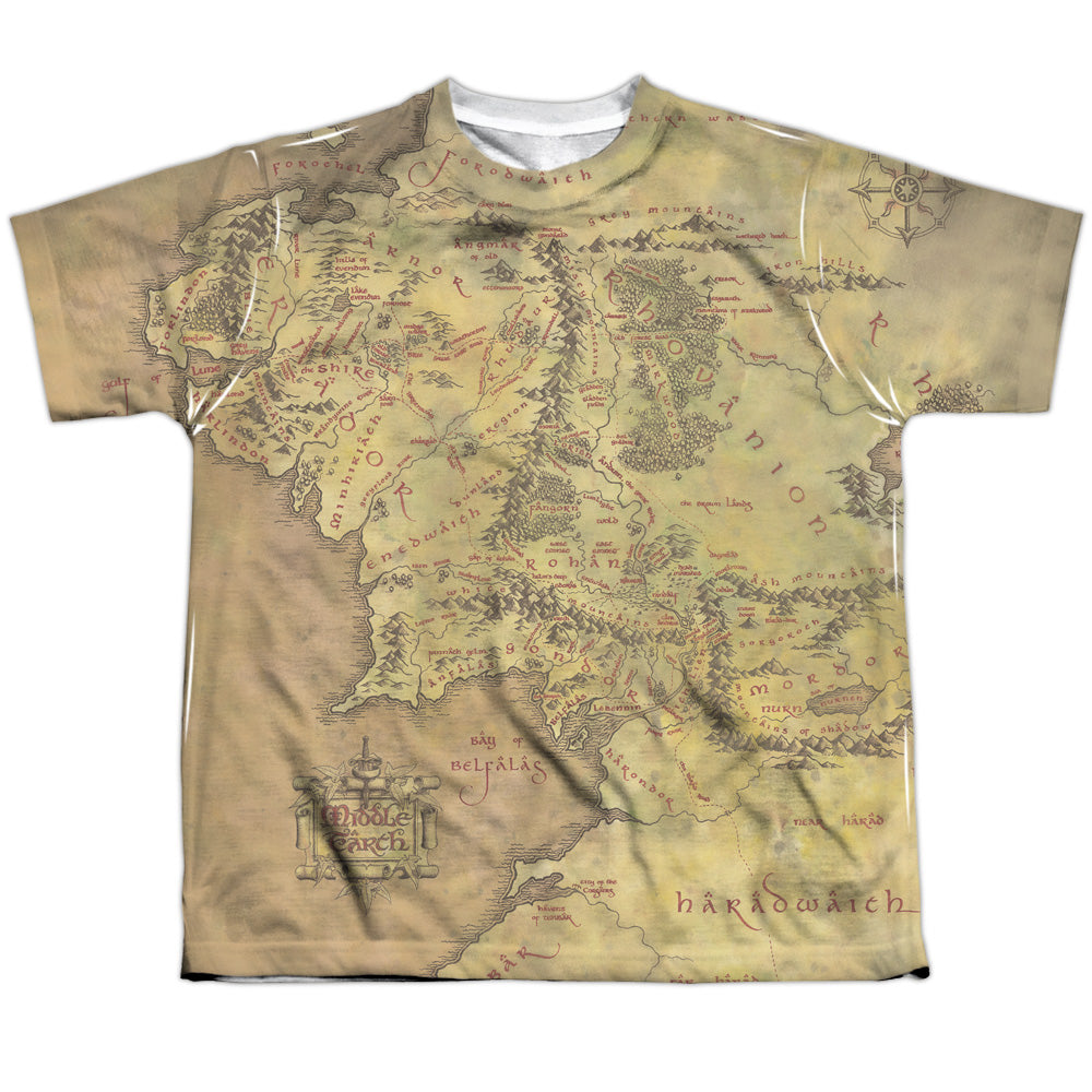 Lor - Middle Earth Map - Short Sleeve Youth Poly Crew - White T-shirt