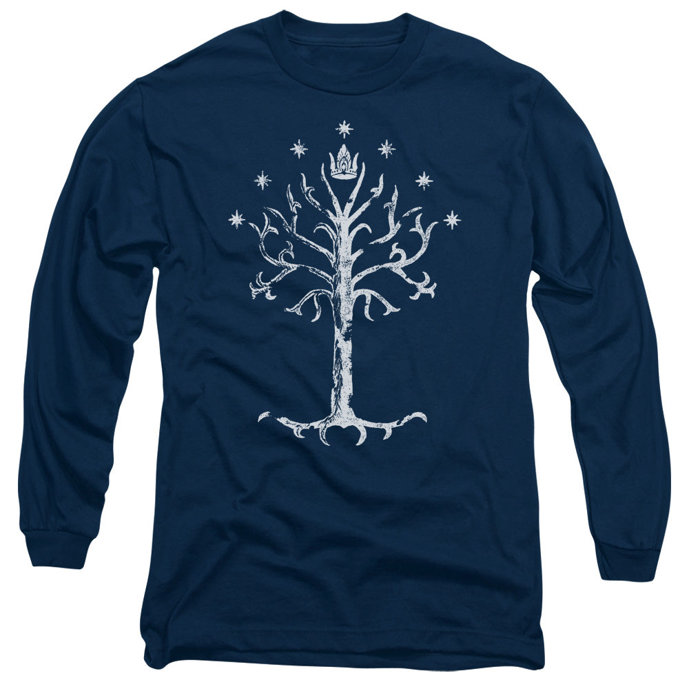 Lor - Tree Of Gondor - Long Sleeve Adult 18/1 - Navy T-shirt