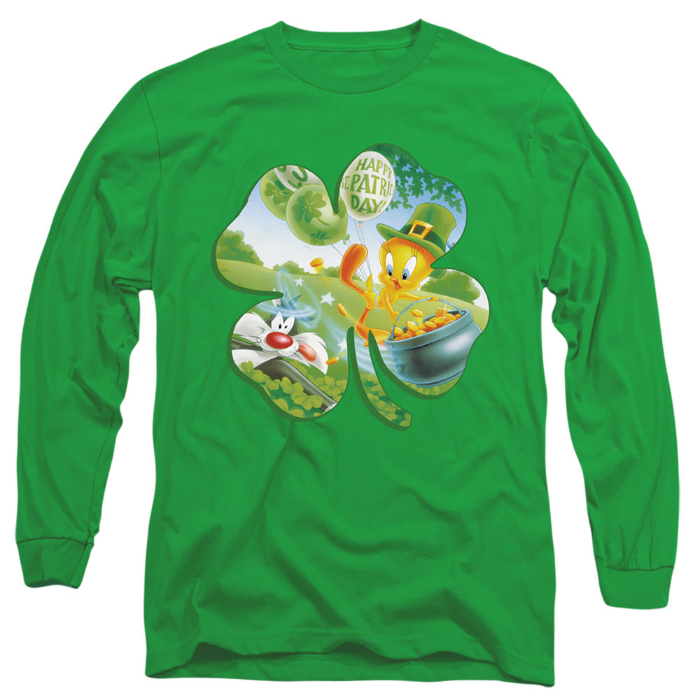 Looney Tunes - Tweety Shamrock - Long Sleeve Adult 18/1 - Kelly Green T-shirt