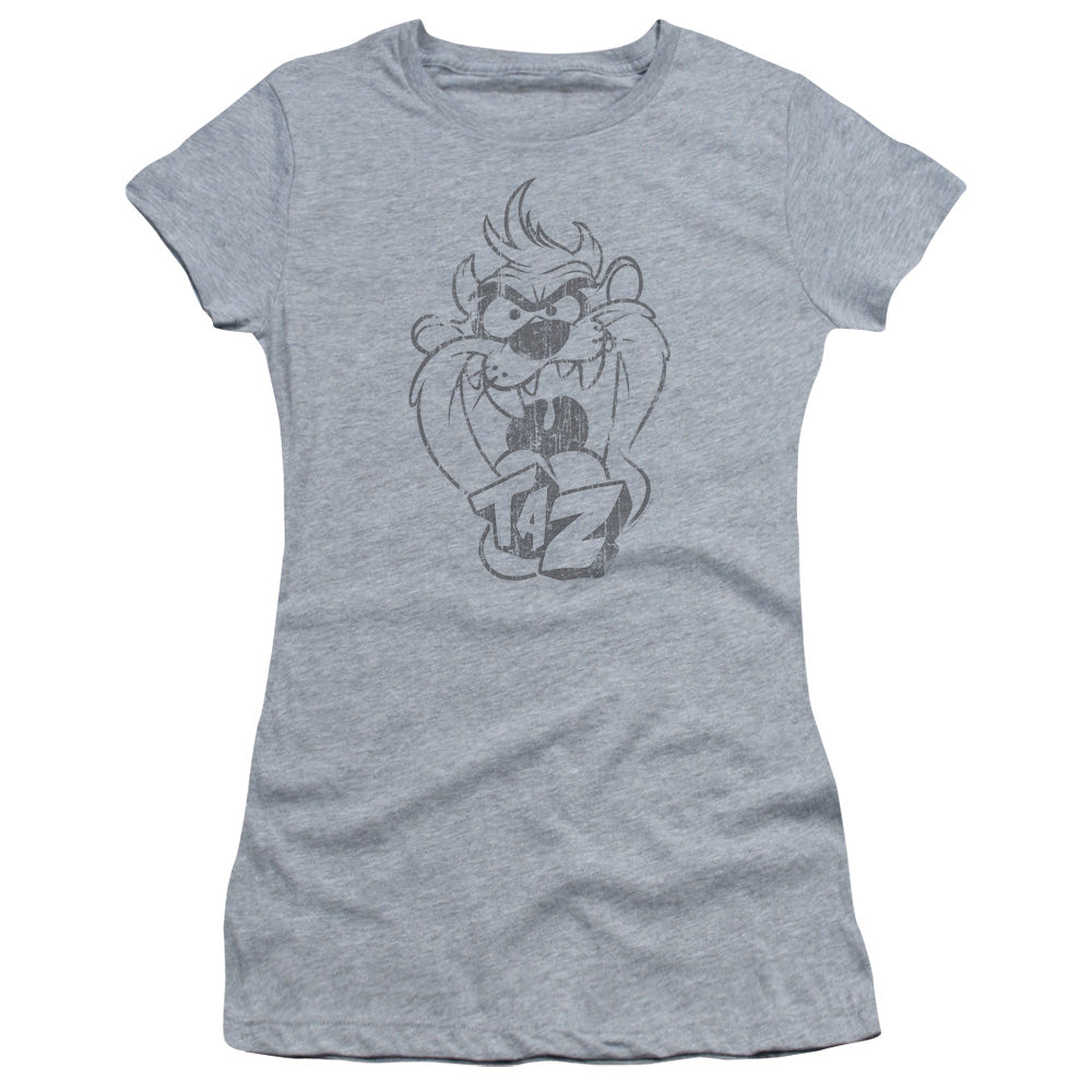 Looney Tunes - Faded Taz - Short Sleeve Junior Sheer - Athletic Heather T-shirt