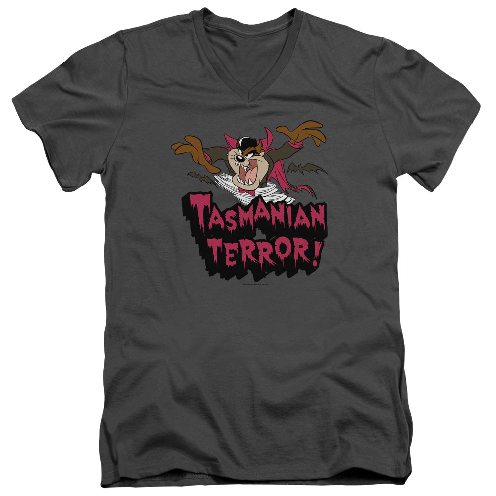 Looney Tunes - Taz Terror - Short Sleeve Adult V-neck 30/1 - Charcoal T-shirt