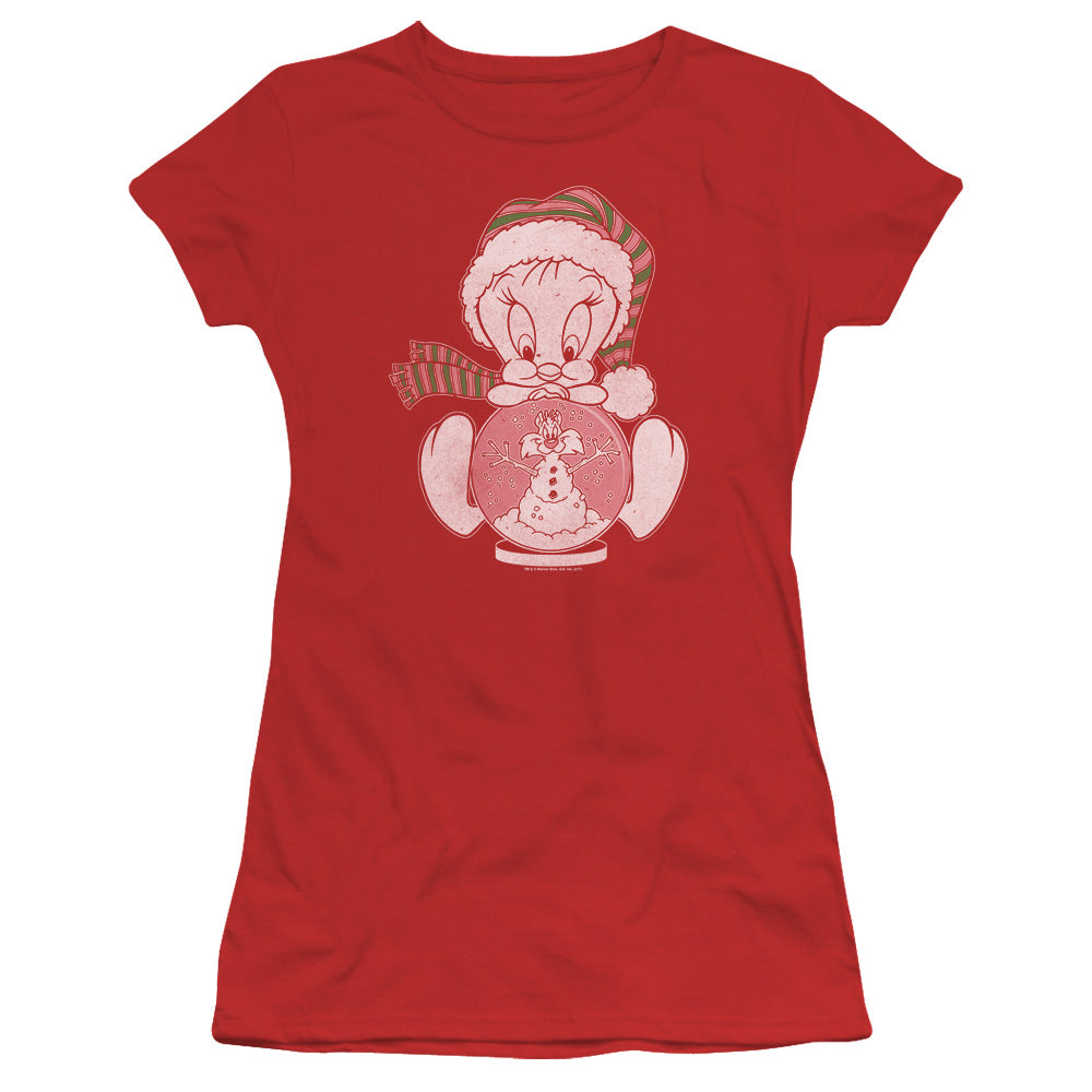 Looney Tunes - Tweey Globe - Short Sleeve Junior Sheer - Red T-shirt