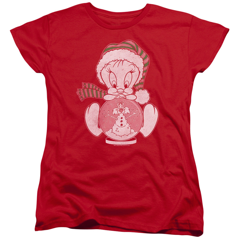 Looney Tunes - Tweey Globe - Short Sleeve Womens Tee - Red T-shirt