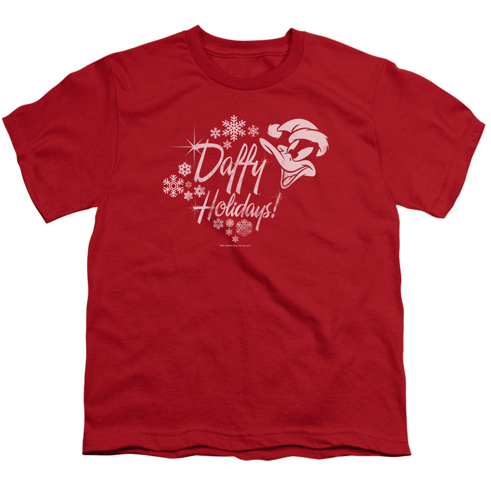 Looney Tunes - Daffy Holidays - Short Sleeve Youth 18/1 - Red T-shirt