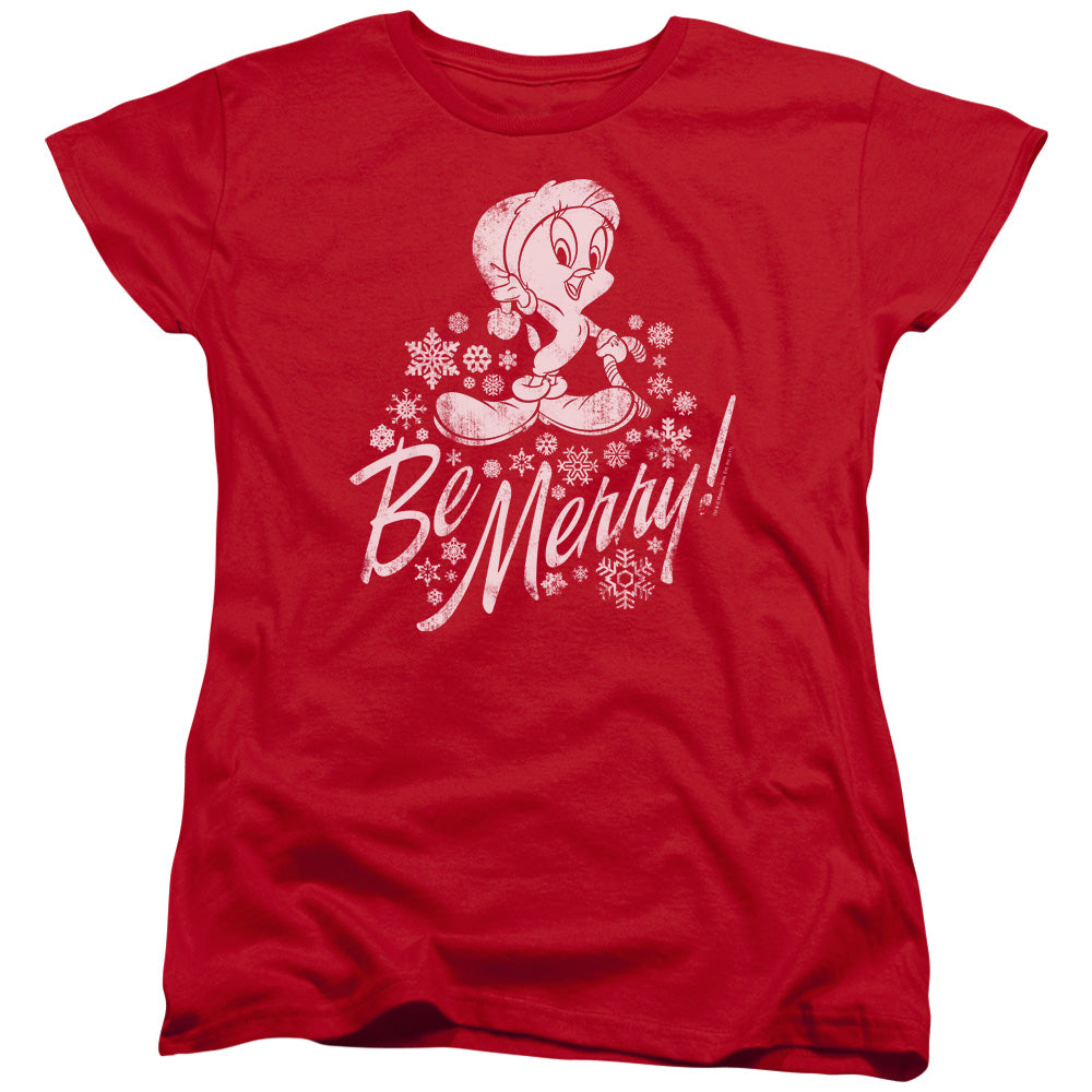 Looney Tunes - Merry Tweety - Short Sleeve Womens Tee - Red T-shirt