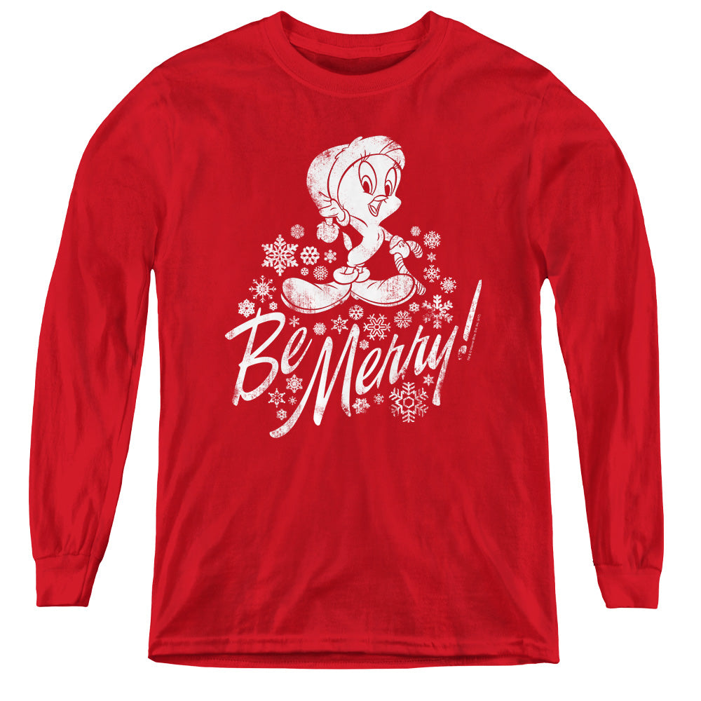 Looney Tunes - Merry Tweety - Youth Long Sleeve Tee - Red