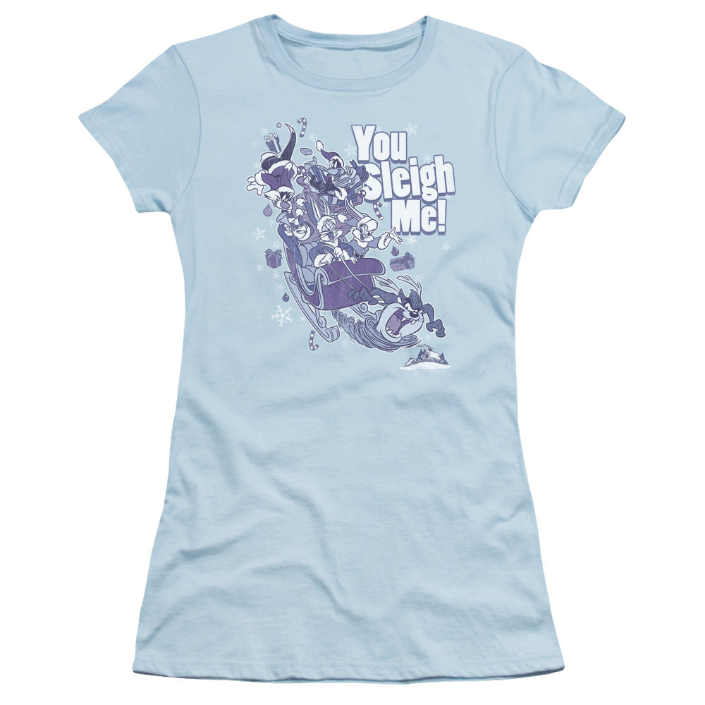 Looney Tunes - You Sleigh Me - Short Sleeve Junior Sheer - Light Blue T-shirt