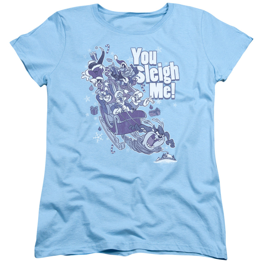 Looney Tunes - You Sleigh Me - Short Sleeve Womens Tee - Light Blue T-shirt