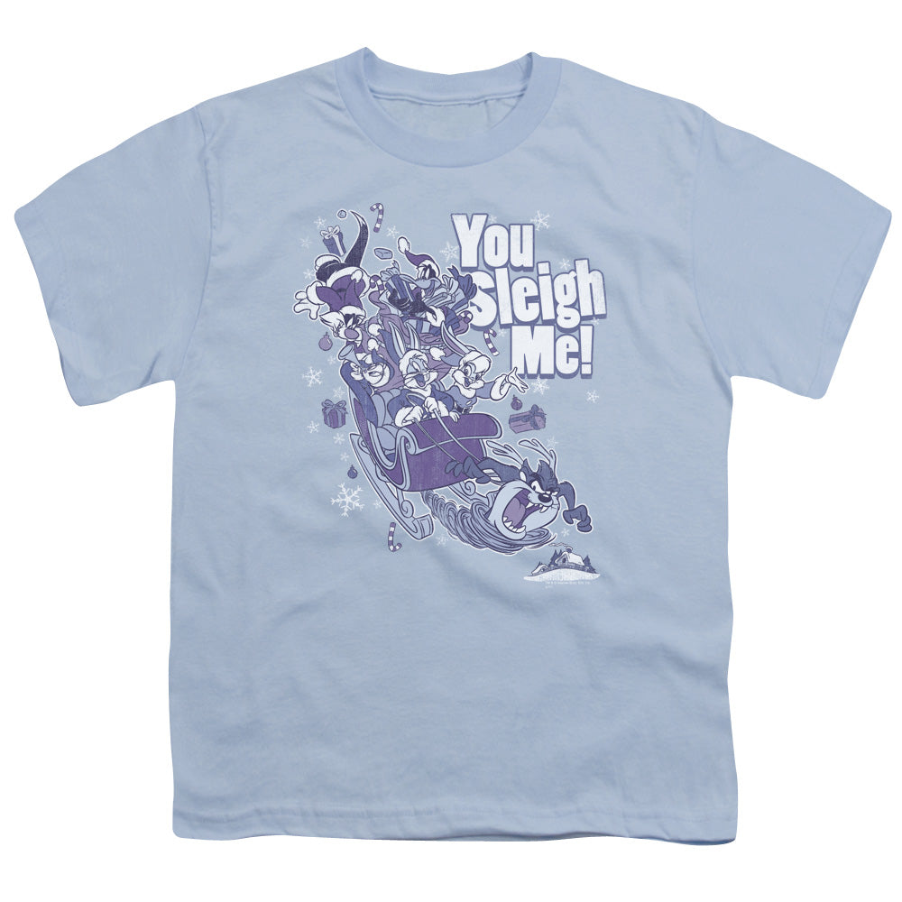 Looney Tunes - You Sleigh Me - Short Sleeve Youth 18/1 - Light Blue T-shirt