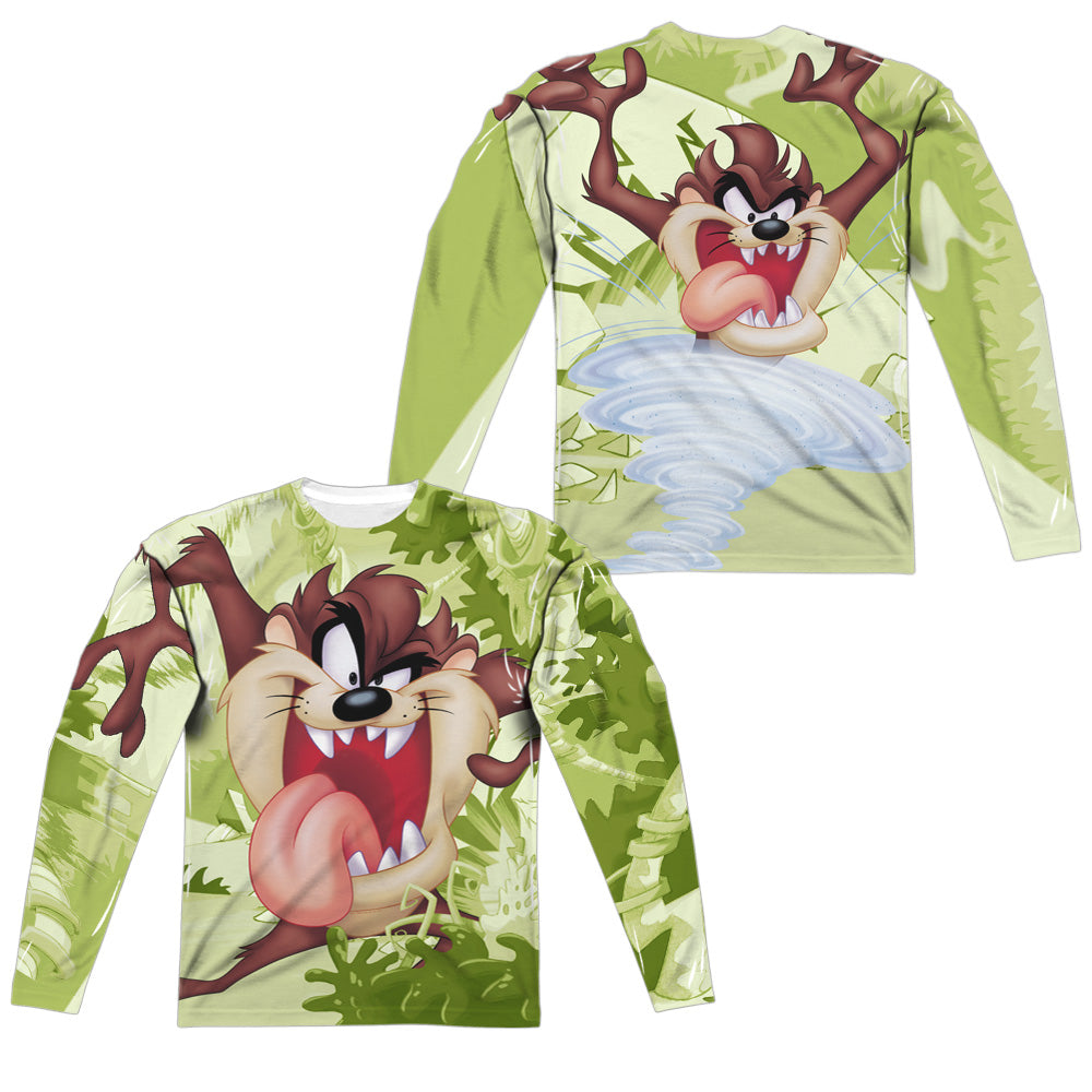 Looney Tunes - Taz (Front/back Print) - Long Sleeve Adult Poly Crew - White T-shirt