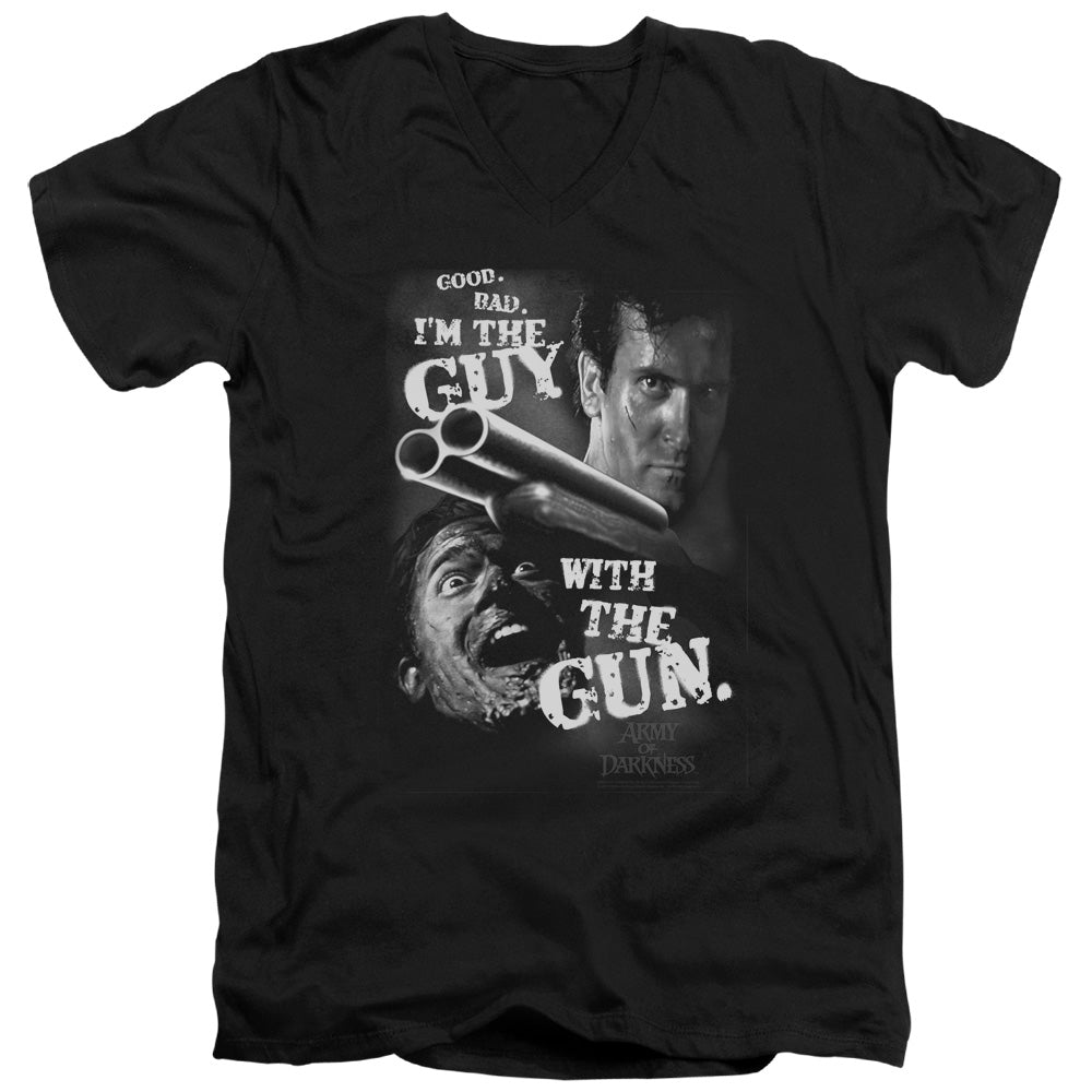 Army Of Darkness - Guy With The Gun - Short Sleeve Adult V-neck - Black T-shirt