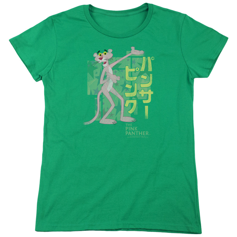 Pink Panther - Asian Letters - Short Sleeve Womens Tee - Kelly Green T-shirt