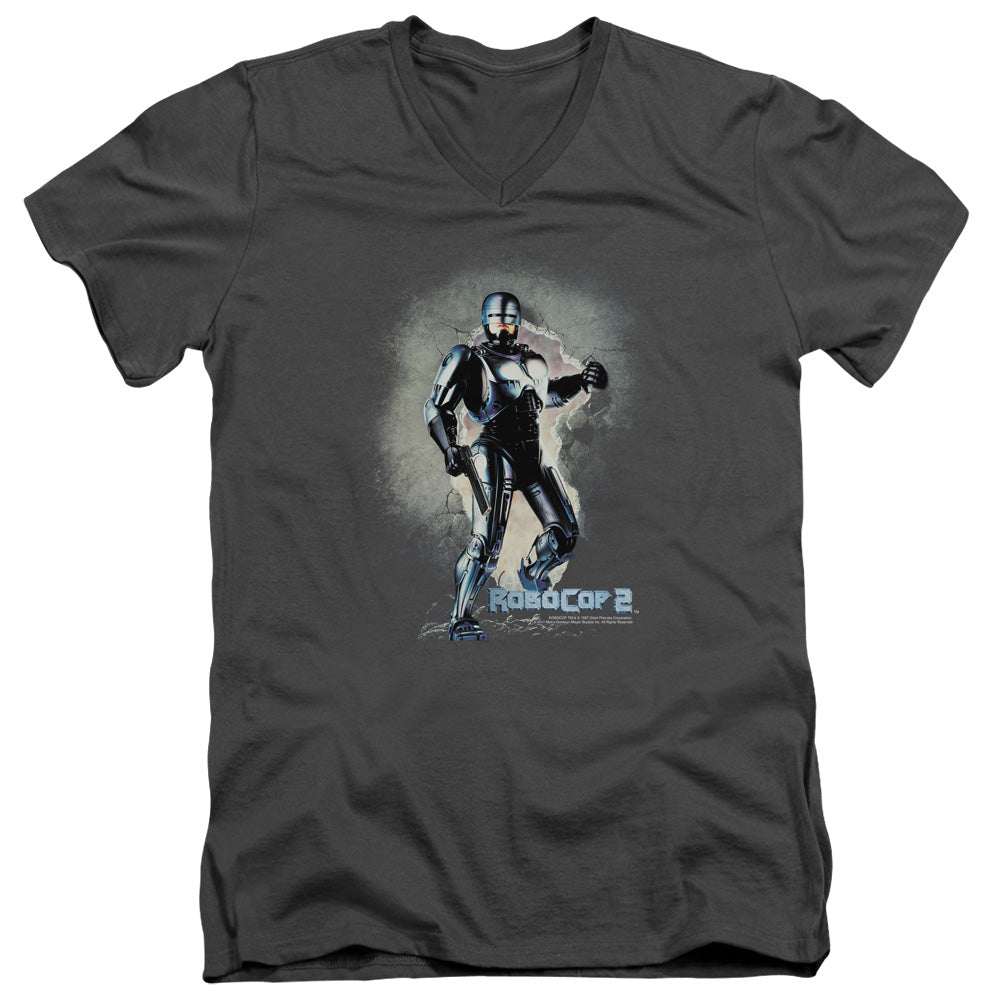 Robocop - Break On Through - Short Sleeve Adult V-neck - Charcoal T-shirt