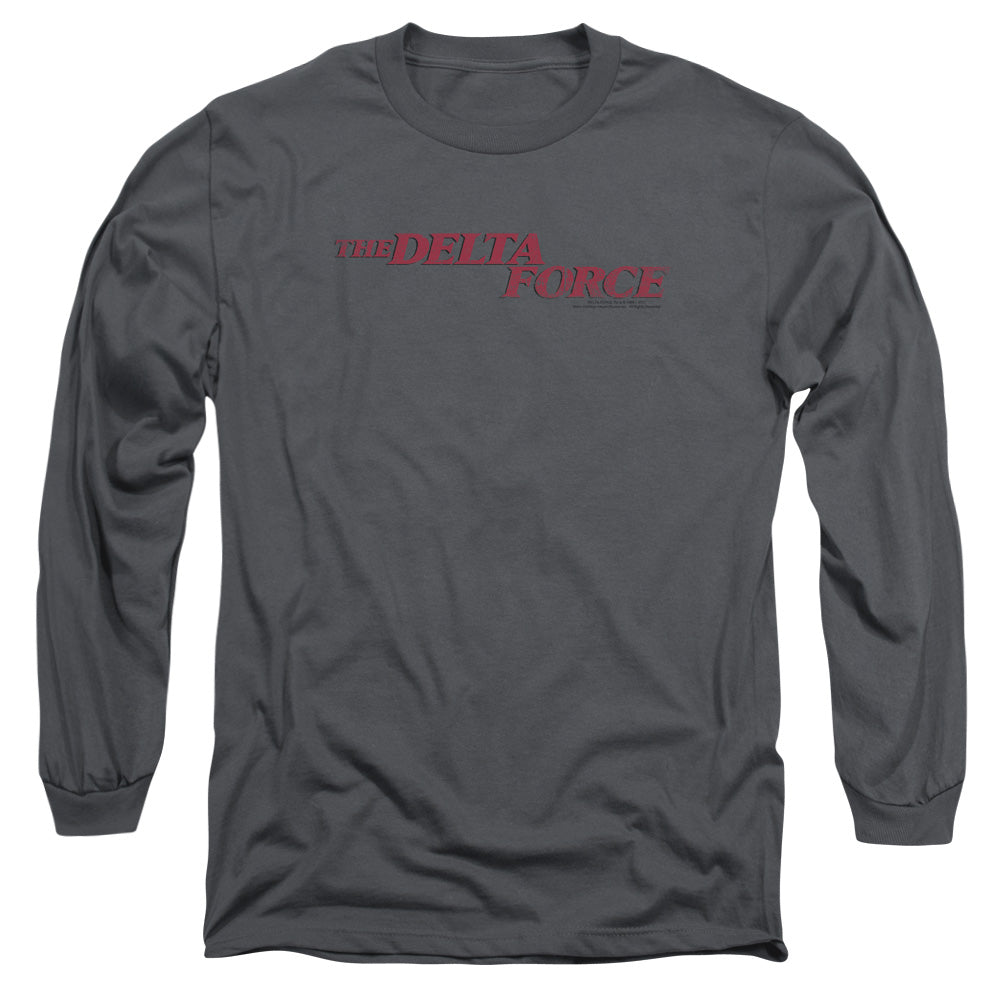 Delta Force - Distressed Logo - Long Sleeve Adult 18/1 - Charcoal T-shirt
