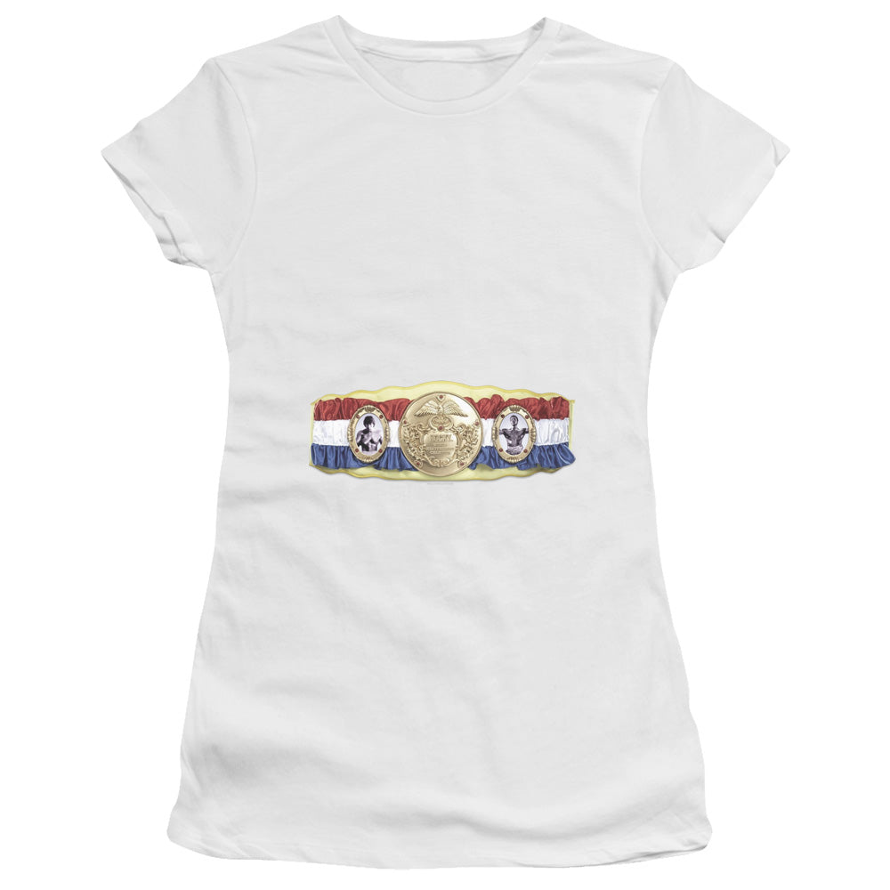 Rocky - Championship Belt(Bottom Front) - Short Sleeve Junior Sheer - White T-shirt