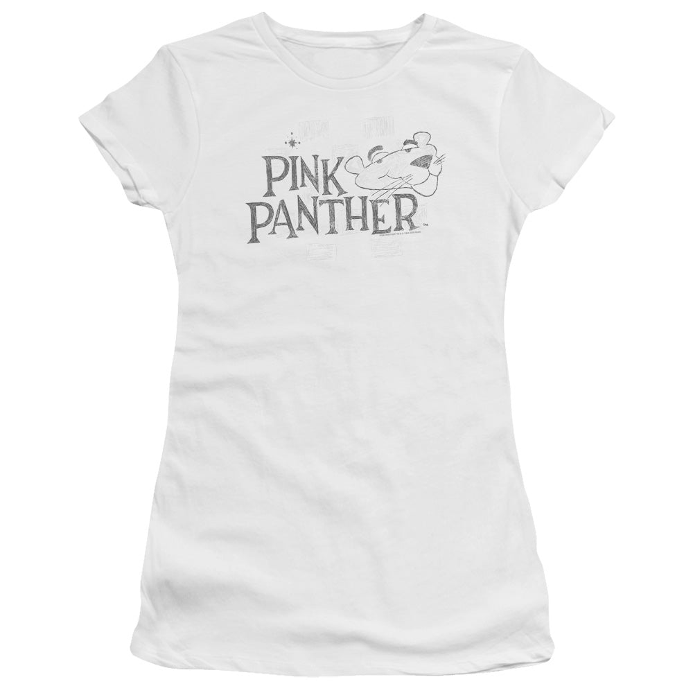 Pink Panther - Sketch Logo - Short Sleeve Junior Sheer - White T-shirt