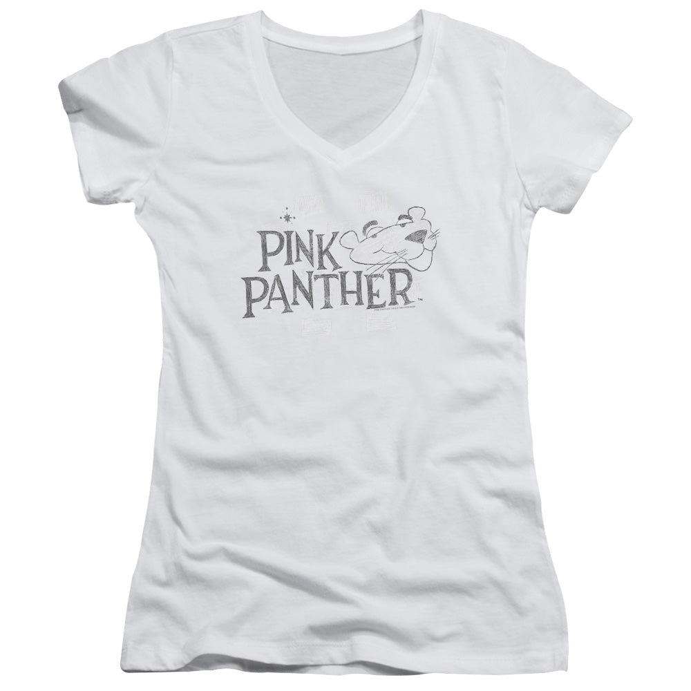 Pink Panther - Sketch Logo - Junior V-neck - White