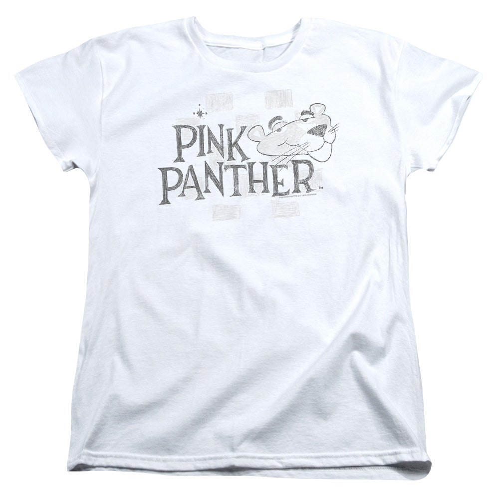 Pink Panther - Sketch Logo - Short Sleeve Womens Tee - White T-shirt