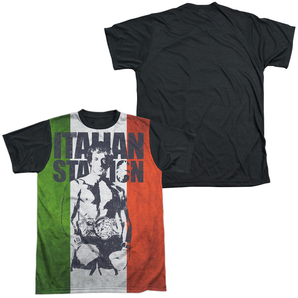 Rocky - Stallion - Short Sleeve Adult White Front Black Back - White T-shirt