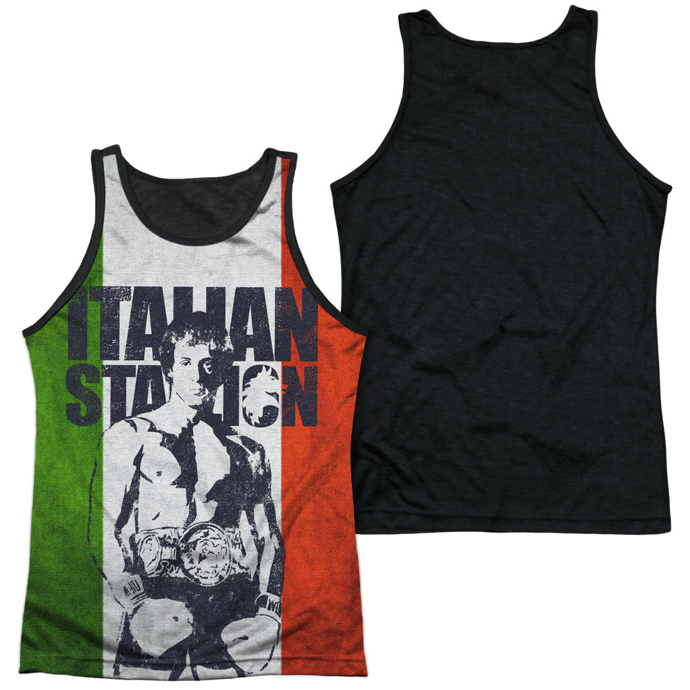 Rocky - Stallion - Adult Poly Tank Top Black Back - White