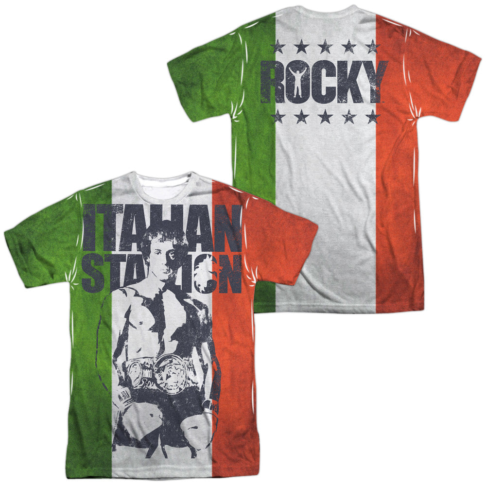 Rocky - Stallion (Front/back Print) - Short Sleeve Adult Poly Crew - White T-shirt