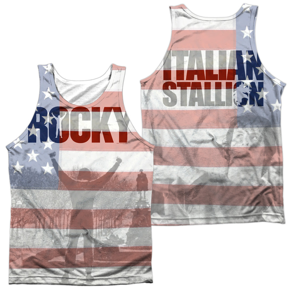 Rocky - America (Front/back Print) - Adult 100% Poly Tank Top - White