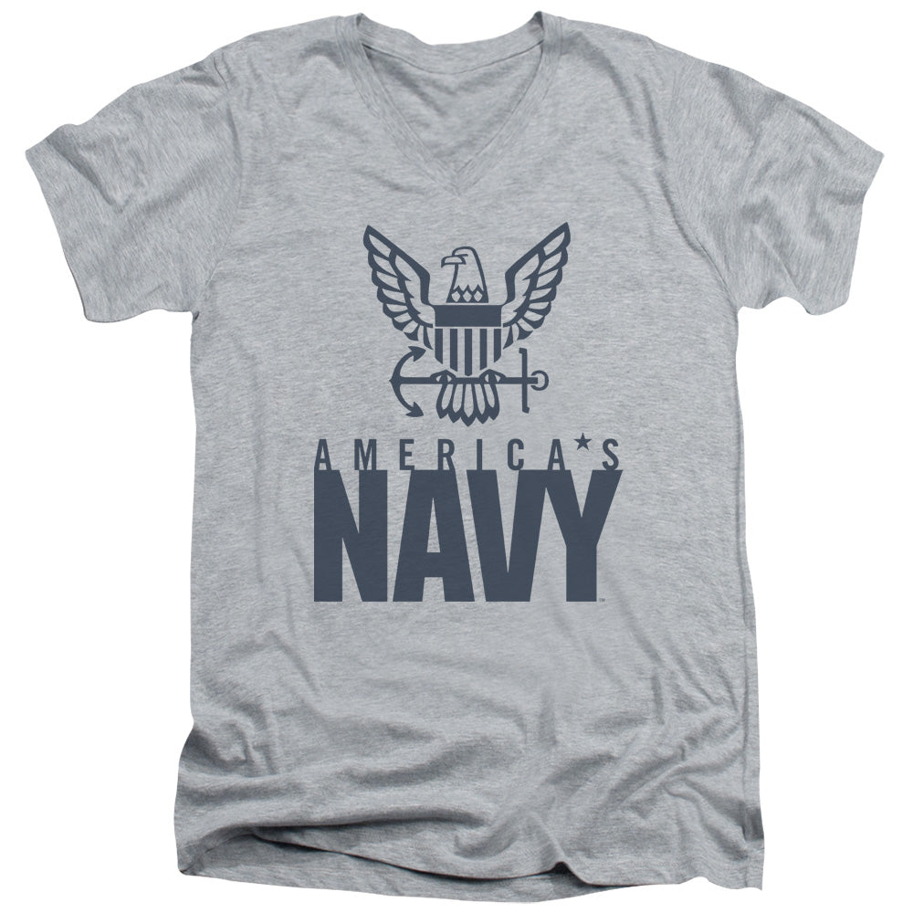 Navy - Eagle Logo - Short Sleeve Adult V-neck 30/1 - Athletic Heather T-shirt