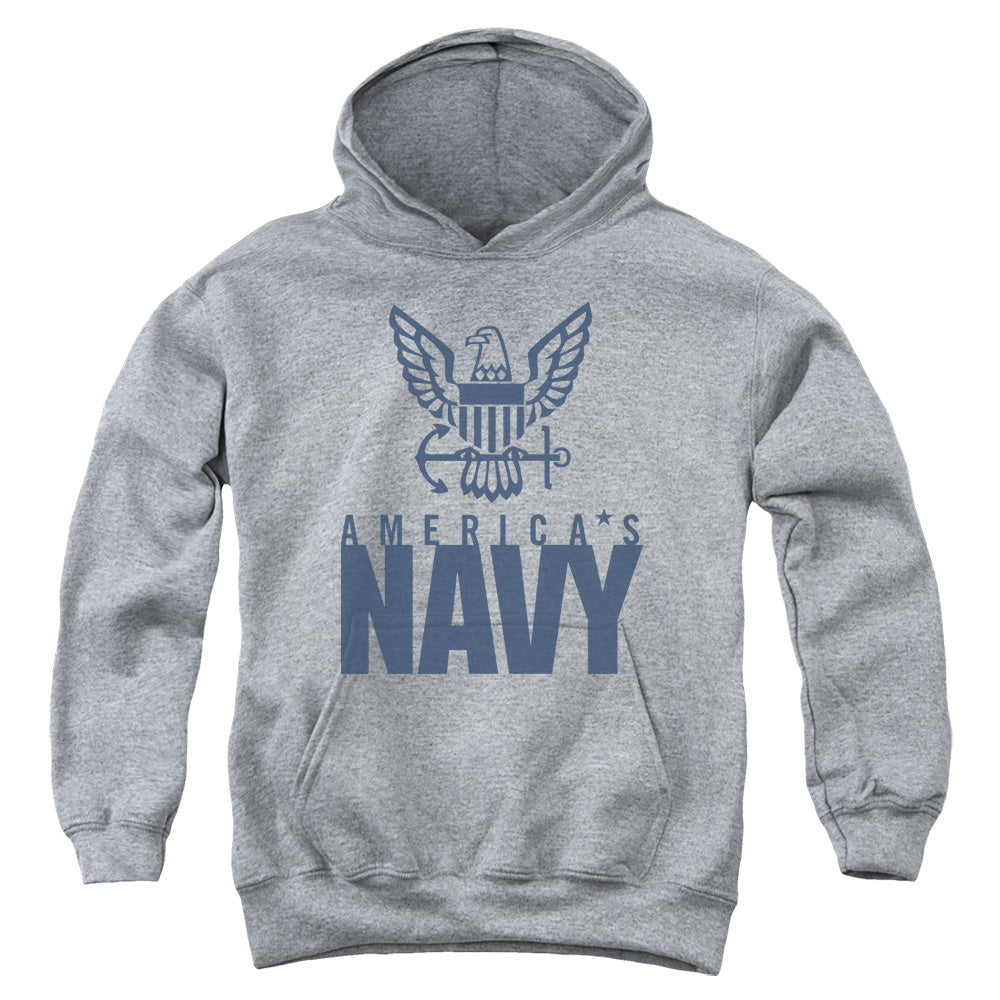 Navy - Eagle Logo - Youth Pull-over Hoodie - Heather